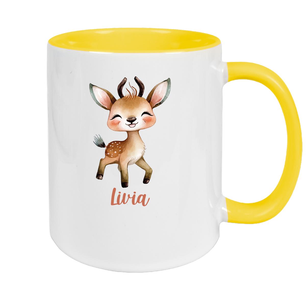 Tasse Wunschname Reh 1 Keramik Kinderbecher versch. Farben