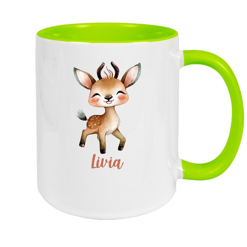 Tasse Wunschname Reh 1 Keramik Kinderbecher versch. Farben