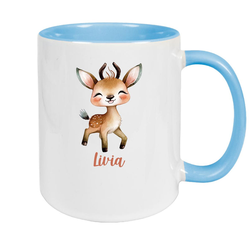 Tasse Wunschname Reh 1 Keramik Kinderbecher versch. Farben