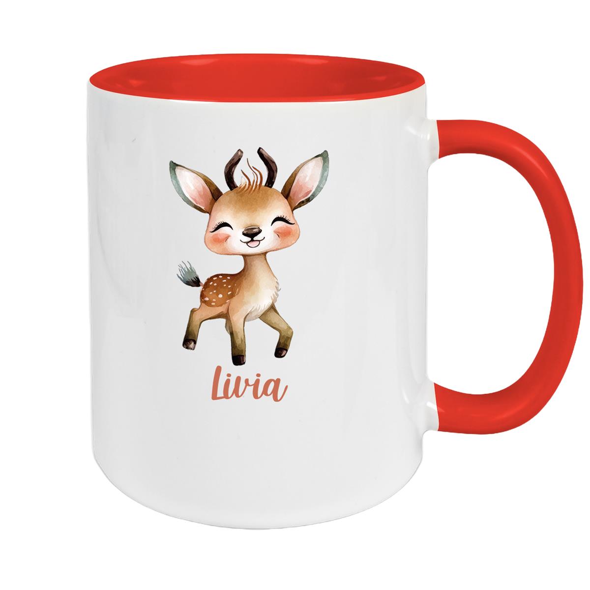 Tasse Wunschname Reh 1 Keramik Kinderbecher versch. Farben