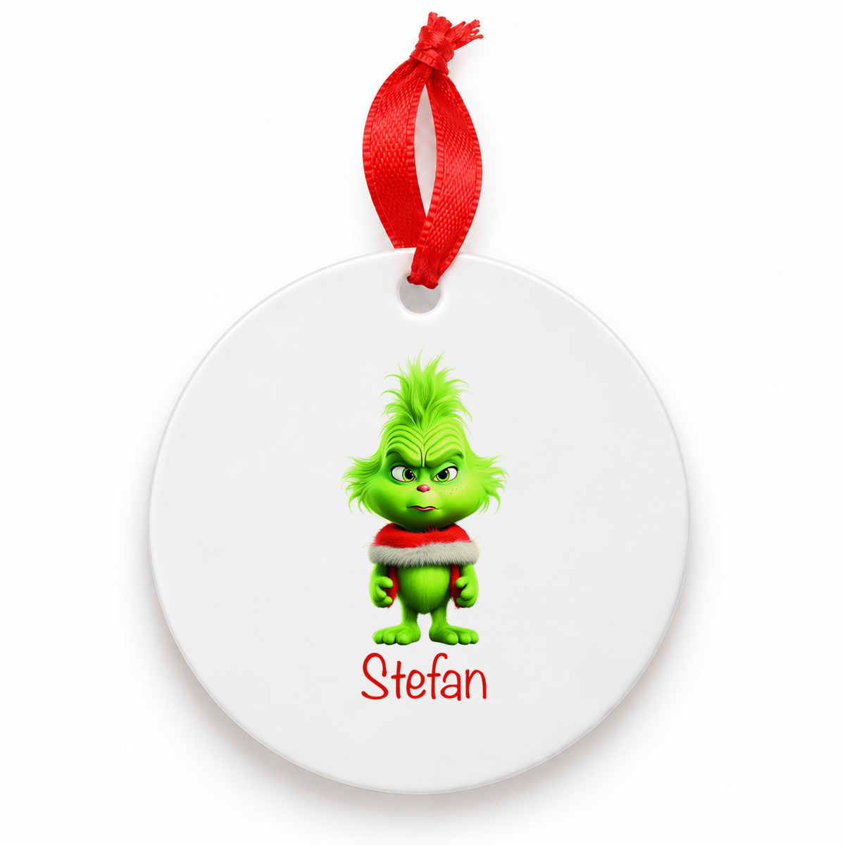 Weihnachtsanhänger personalisiert Grinch 1 mit Wunschnamen – Rund, Stern, Herz oder Glocke