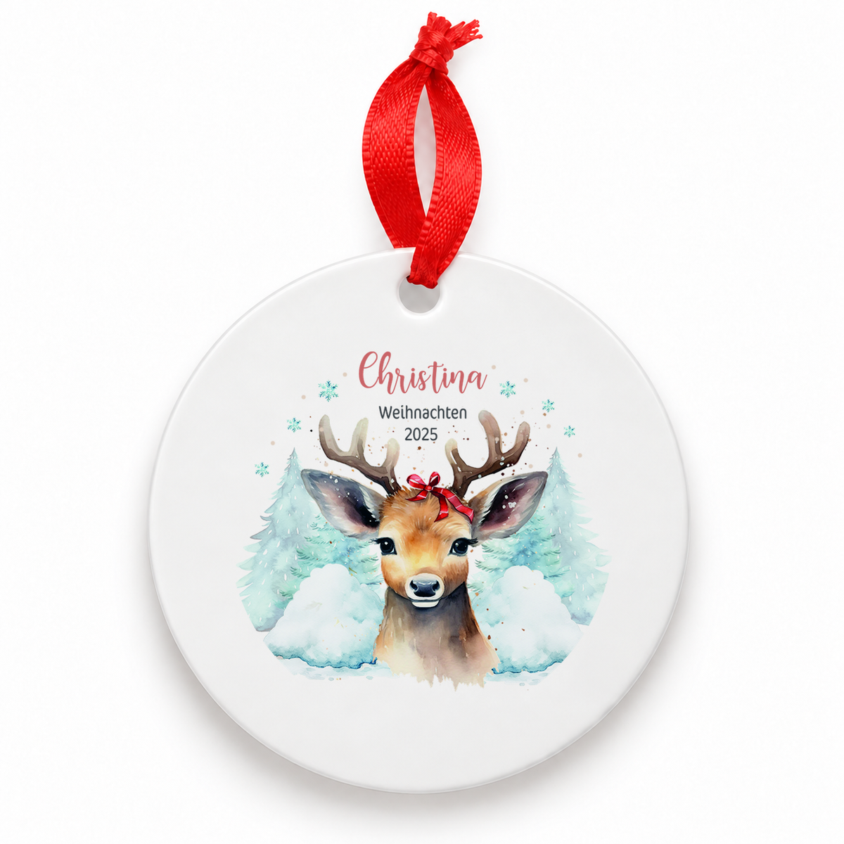 Weihnachtsanhänger personalisiert Rentier Mama mit Wunschnamen – Rund, Stern, Herz oder Glocke