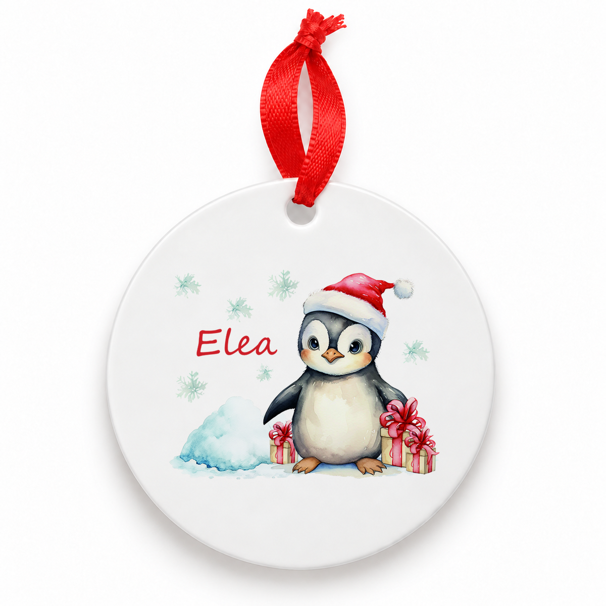 Weihnachtsanhänger personalisiert Pinguin – mein erstes Weihnachten mit Wunschnamen – Rund, Stern, Herz oder Glocke