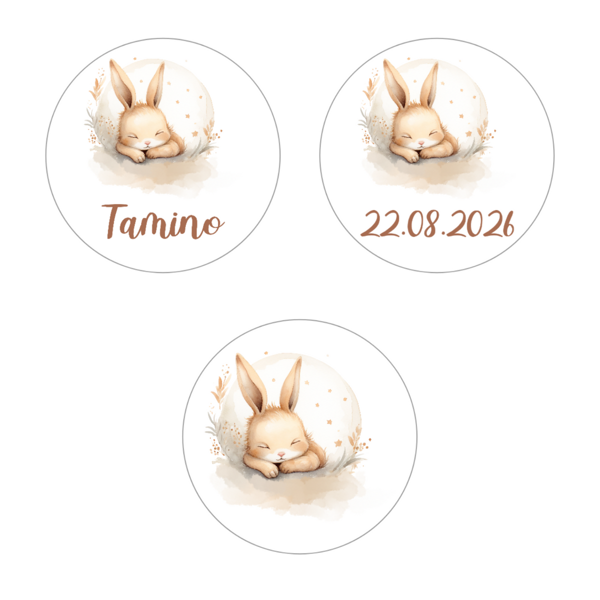 Muffinaufleger Taufe Hase 2 – 4 cm (20 Stück) oder 6 cm (12 Stück) mit Name und Taufdatum