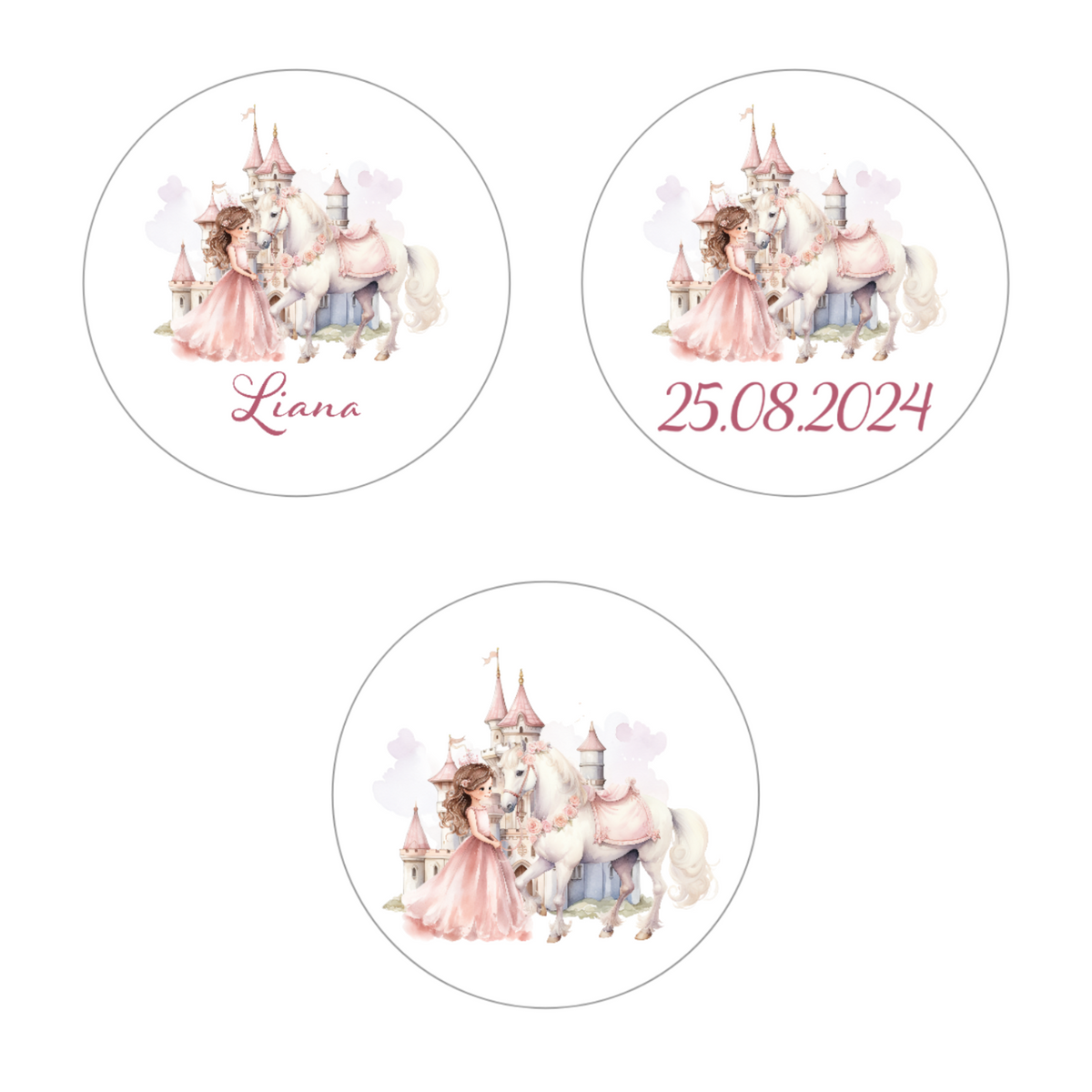 Muffinaufleger Taufe Prinzessin 2 – 4 cm (20 Stück) oder 6 cm (12 Stück) mit Name und Taufdatum