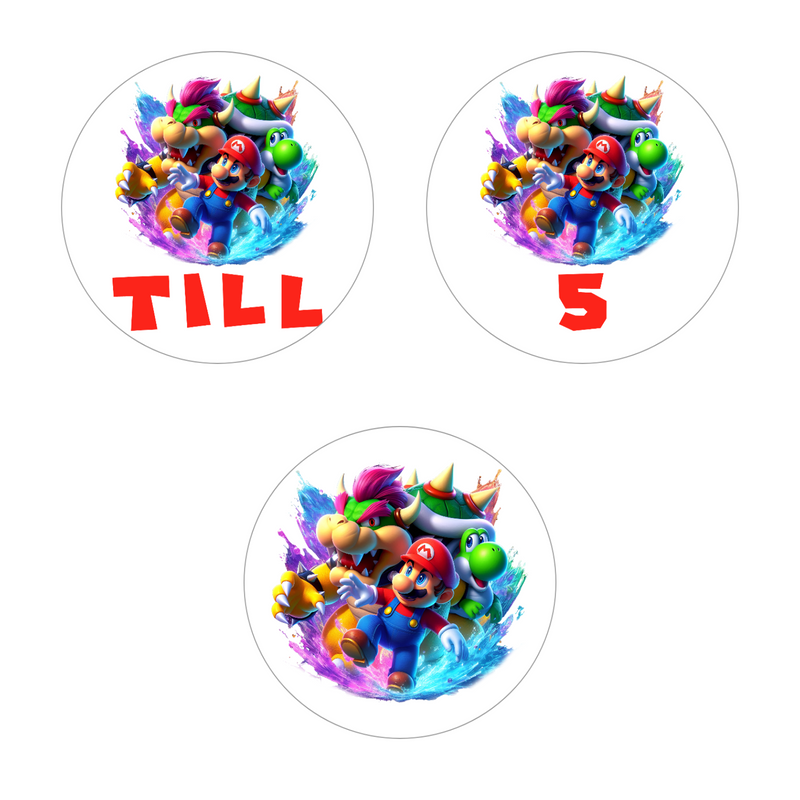 Muffinaufleger Geburtstag Super Mario 1 mit Wunschname und Alter – 4 cm oder 6 cm