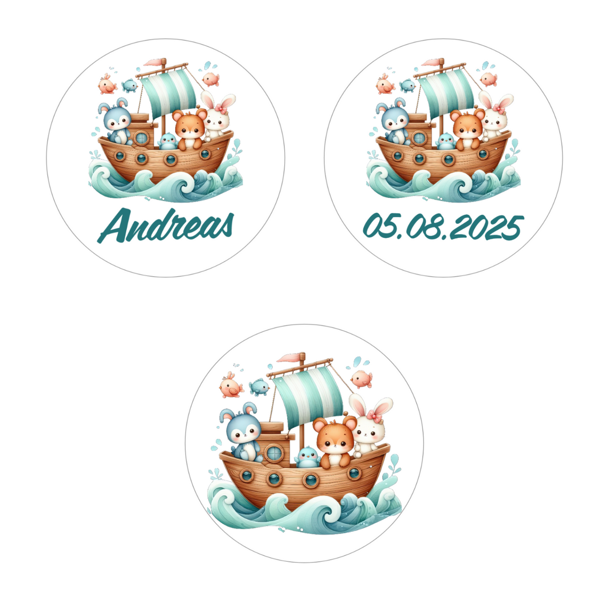 MUCKKI-PRO:3e240776b5d493c8b08e0ef9971c2305ba7ce8da766d3a9b23def9e9dbb5dfc9:Muffinaufleger Taufe Arche Noah 4 – 12 Stück à 6 cm mit Name und Taufdatum