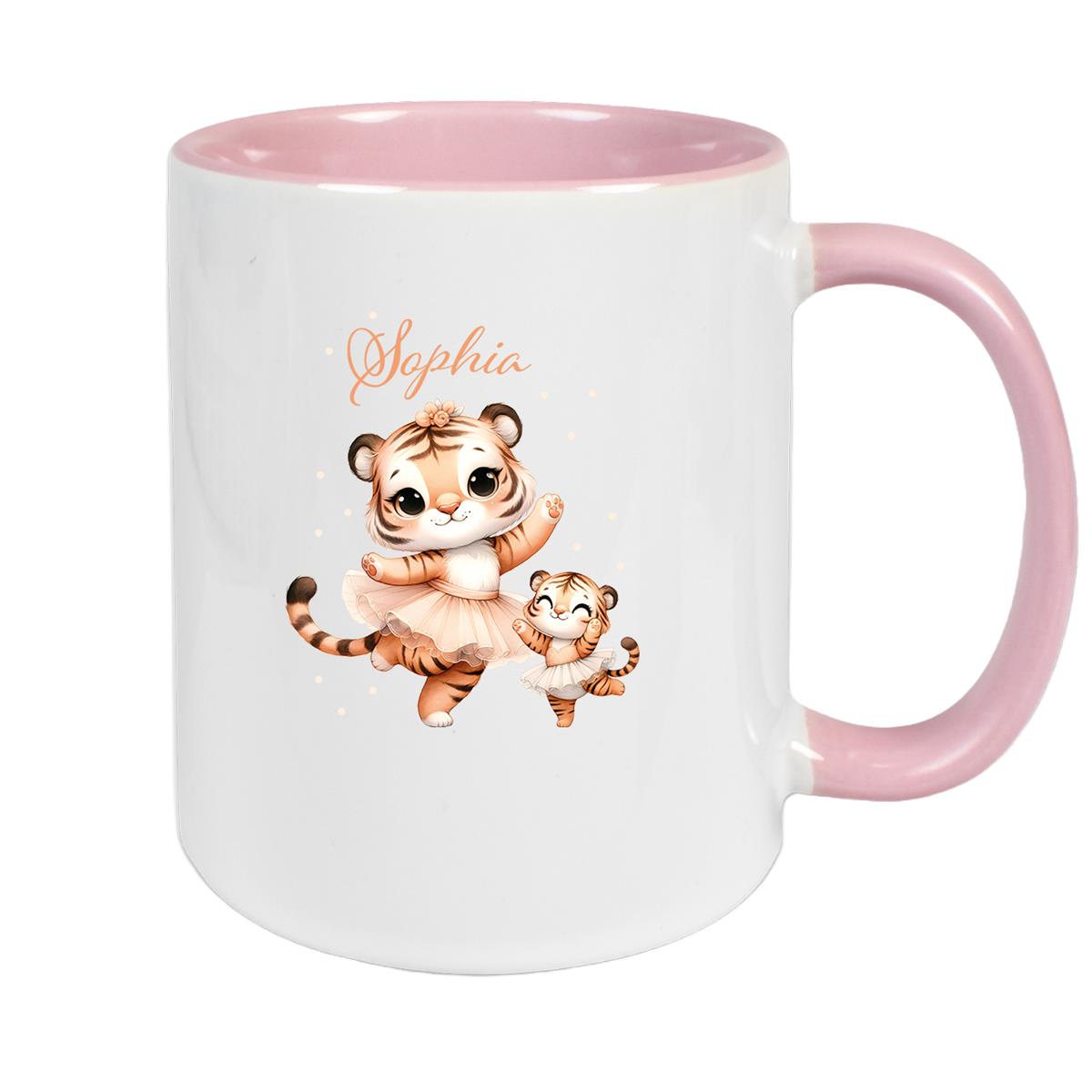 Tasse Wunschname Tiger 2 Keramik Kinderbecher versch. Farben