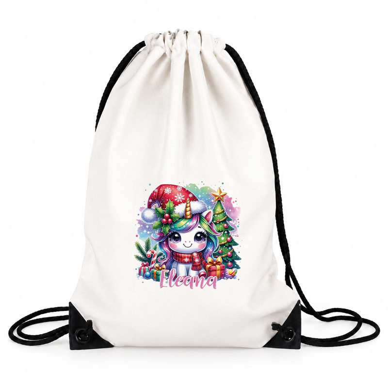 Turnbeutel Weihnachts-Einhorn 1 mit Wunschname personalisiert