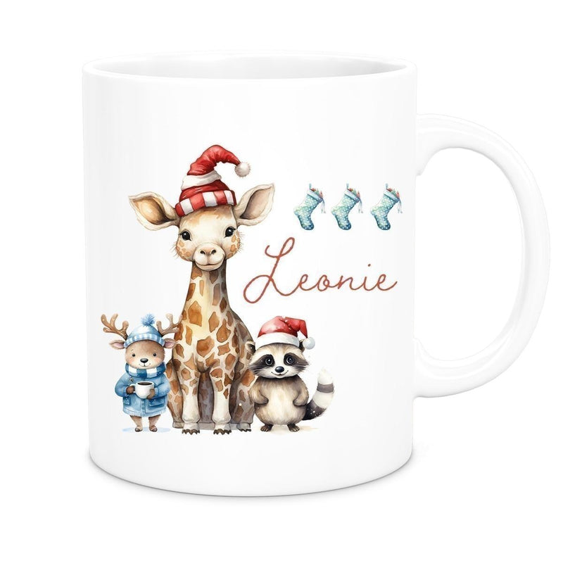 Tasse Wunschname Weihnachten Tiere 1 Keramik Kinderbecher personalisiert