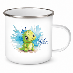 Tasse Wunschname Dino 12 Emaille Kinderbecher