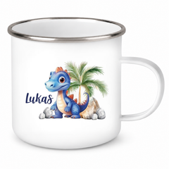 Tasse Wunschname Dino 8 Emaille Kinderbecher