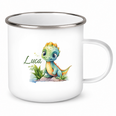 Tasse Wunschname Dino 11 Emaille Kinderbecher