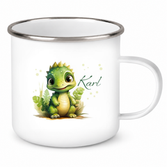 Tasse Wunschname Dino 16 Emaille Kinderbecher