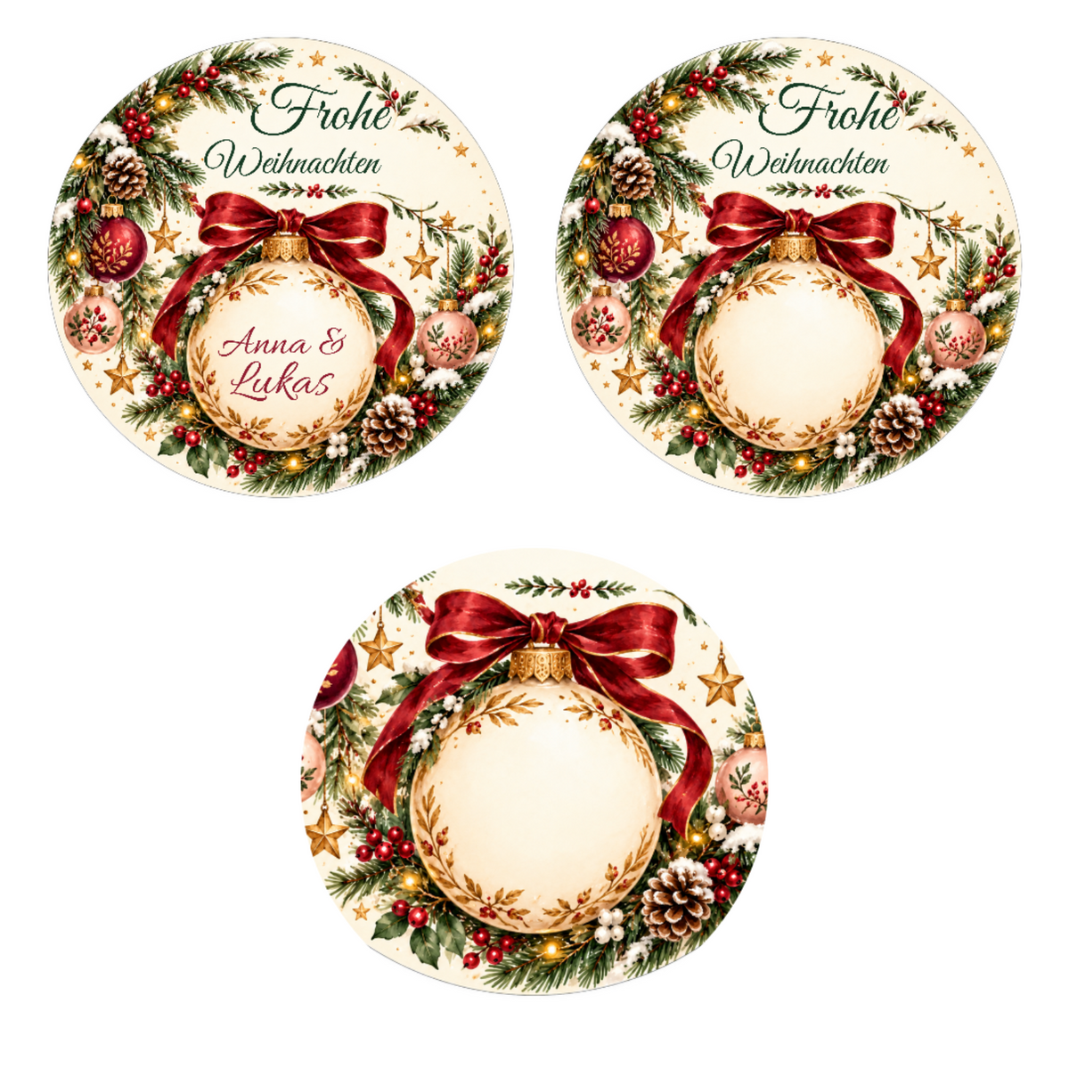 MUCKKI-PRO:9855f7eed52a1370578c7fc7746b68427ea4b8cabf3c7d71e44ac73abd80cd9f:Muffinaufleger Weihnachten Weihnachtskugel – personalisiert mit Wunschnamen – 4 cm oder 6 cm