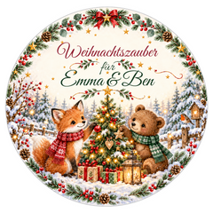 Tortenaufleger Weihnachten Fuchs & Bär – personalisiert mit Wunschnamen – versch. Formen