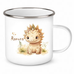 Tasse Wunschname Dino 2 Emaille Kinderbecher