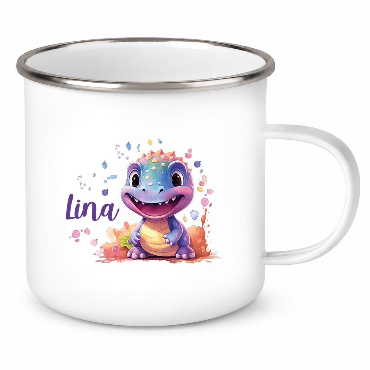 Tasse Wunschname Dino 9 Emaille Kinderbecher