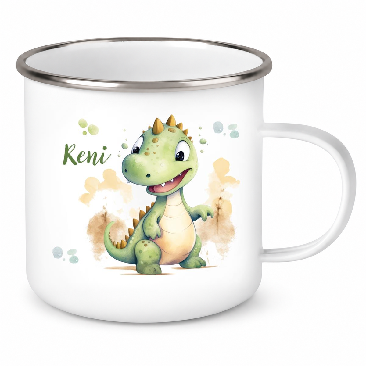 Tasse Wunschname Dino 3 Emaille Kinderbecher