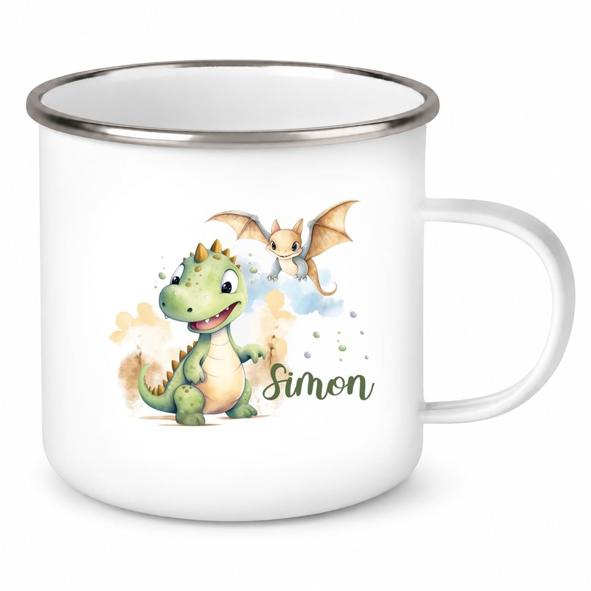 Tasse Wunschname Dino 6 Emaille Kinderbecher