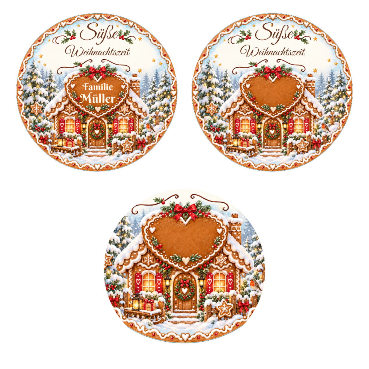 Muffinaufleger Weihnachten Lebkuchenhaus – personalisiert mit Familienname – 4 cm oder 6 cm