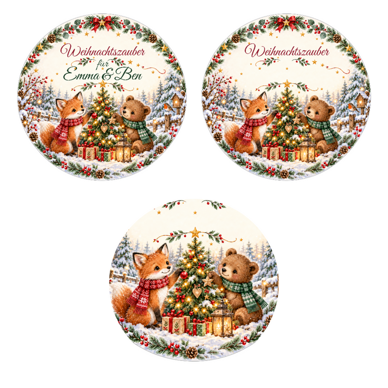 Muffinaufleger Weihnachten Fuchs & Bär – personalisiert mit Wunschnamen – 4 cm oder 6 cm