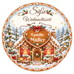 Tortenaufleger Weihnachten Lebkuchenhaus – personalisiert mit Familienname – versch. Formen
