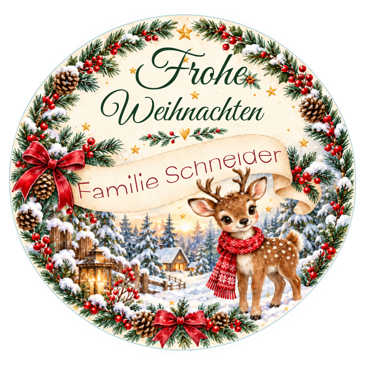 Tortenaufleger Weihnachten Rentier – personalisiert mit Familienname – versch. Formen