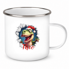 Tasse Wunschname Christmas Dino 1 Emaille Kinderbecher