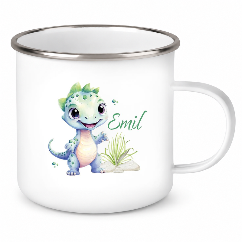 Tasse Wunschname Dino 14 Emaille Kinderbecher