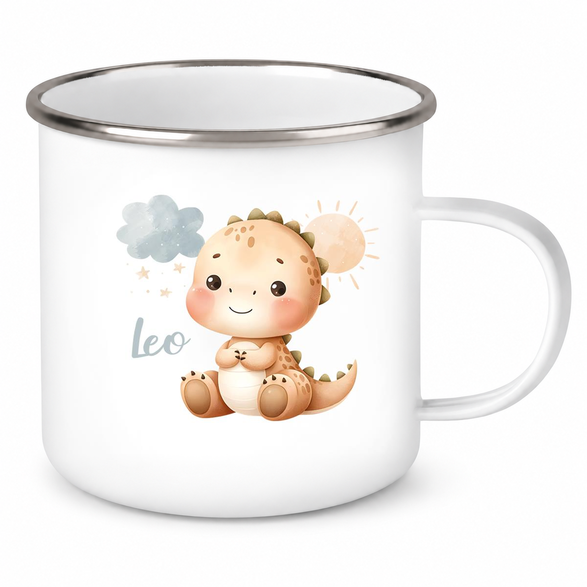 Tasse Wunschname Dino 19 Emaille Kinderbecher
