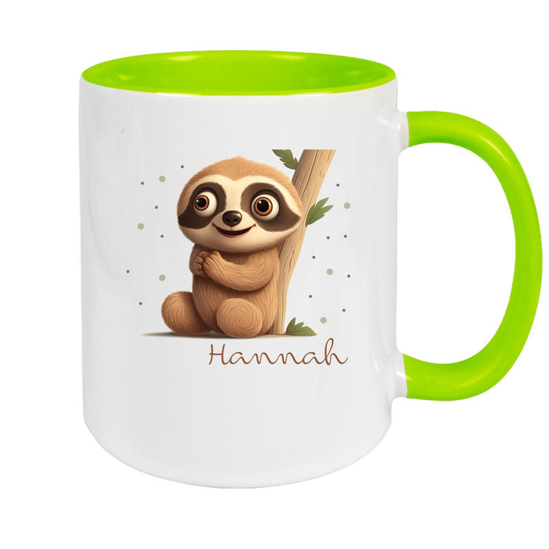Tasse Wunschname Faultier-Baum Keramik Kinderbecher versch. Farben