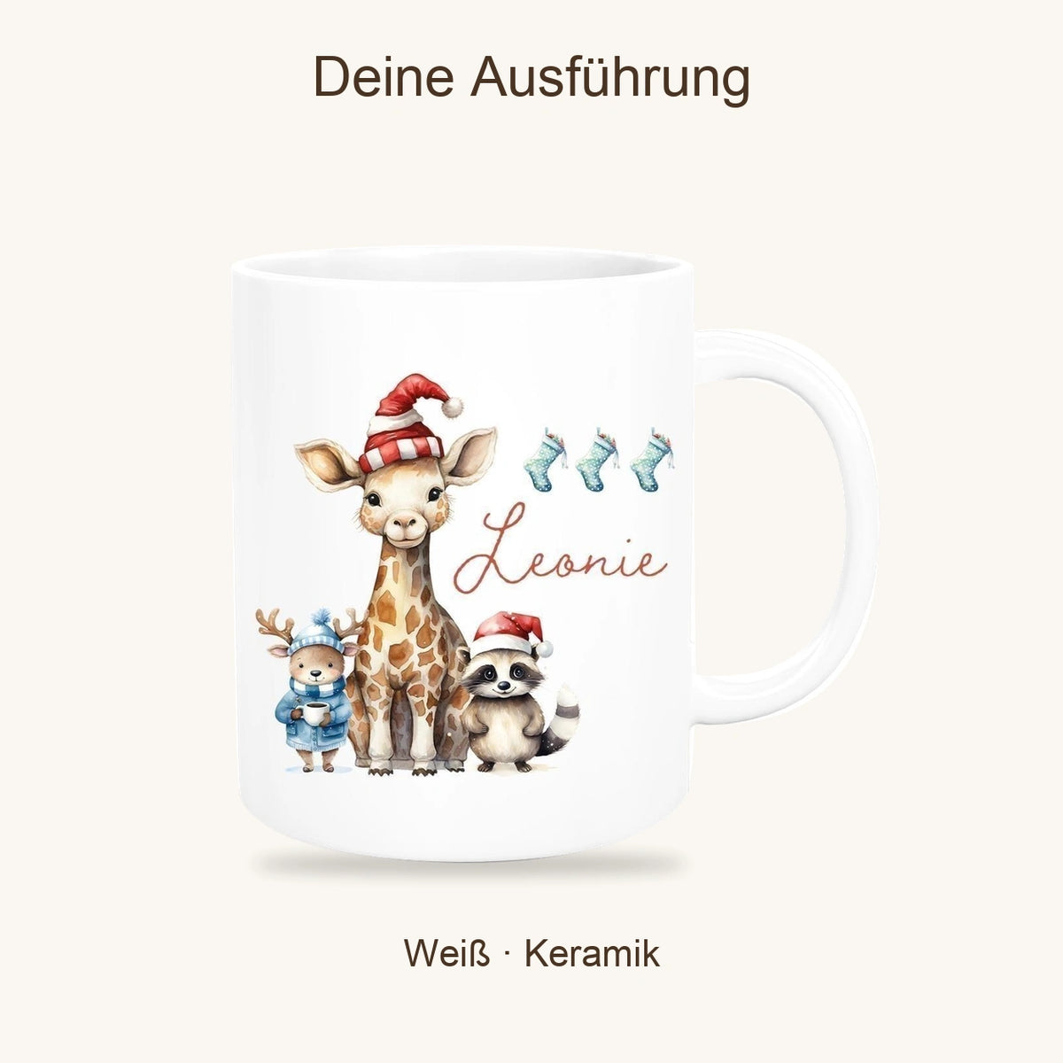 Tasse Wunschname Weihnachten Tiere 1 Keramik Kinderbecher personalisiert