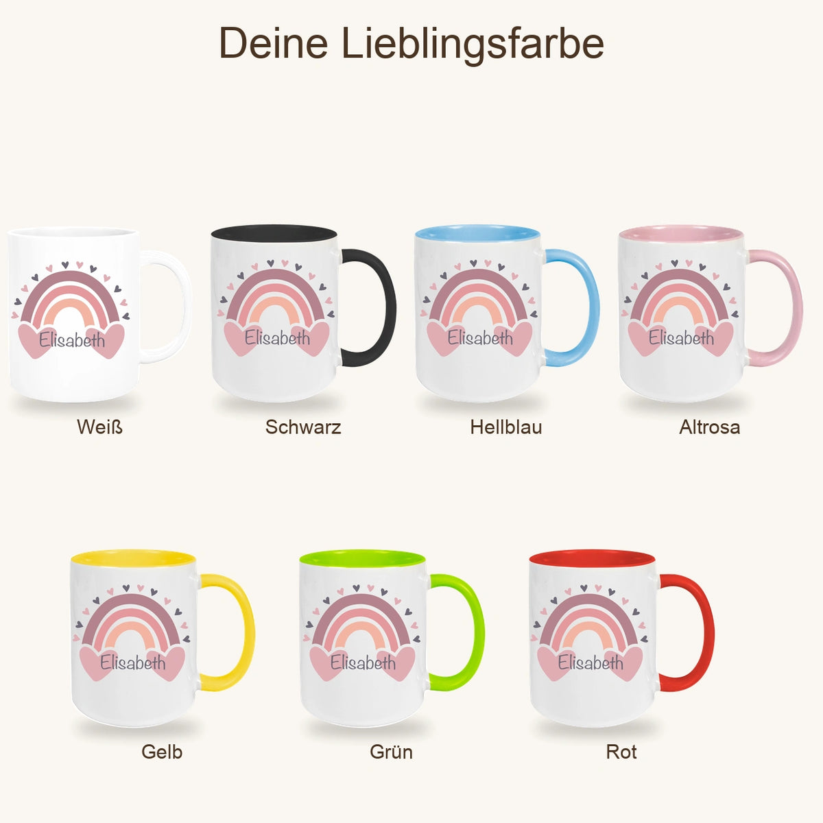 Tasse Wunschname Regenbogen 2 Keramik Kinderbecher versch. Farben