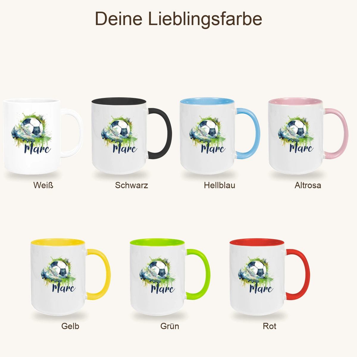 MUCKKI-PRO:a270044dc44a3b332c67f03264277741d7f38e3e7b094d76638a8e2e08341f31:Tasse Fußball 4 Wunschname Keramik Kinderbecher personalisiert versch. Farben