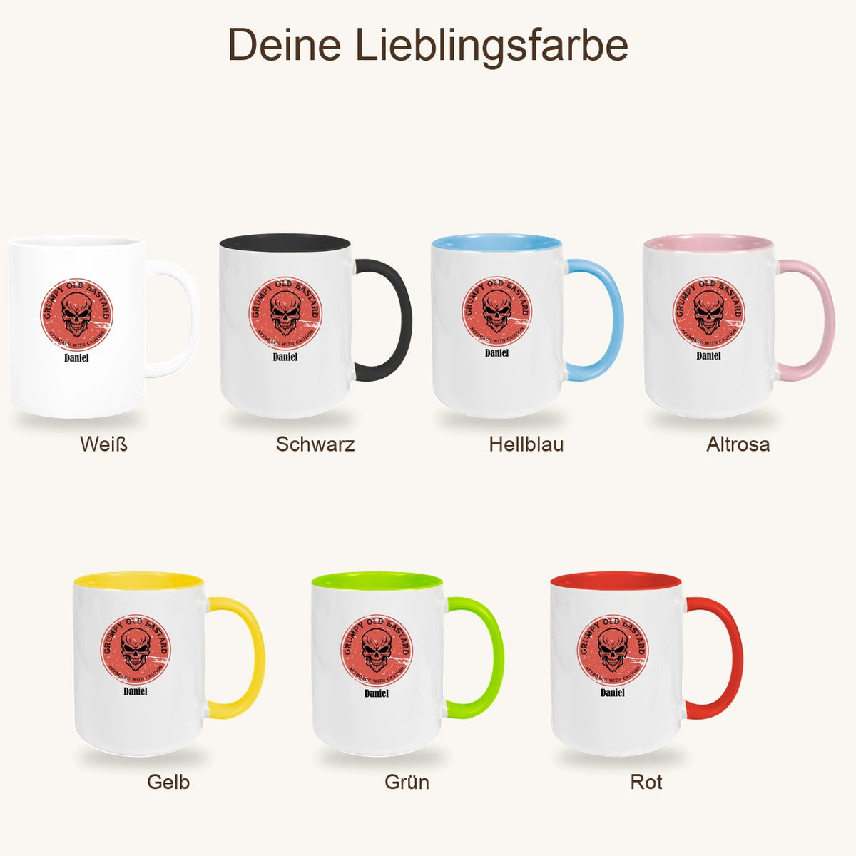 Tasse Wunschname Grumpy Old Bastard Keramik versch. Farben