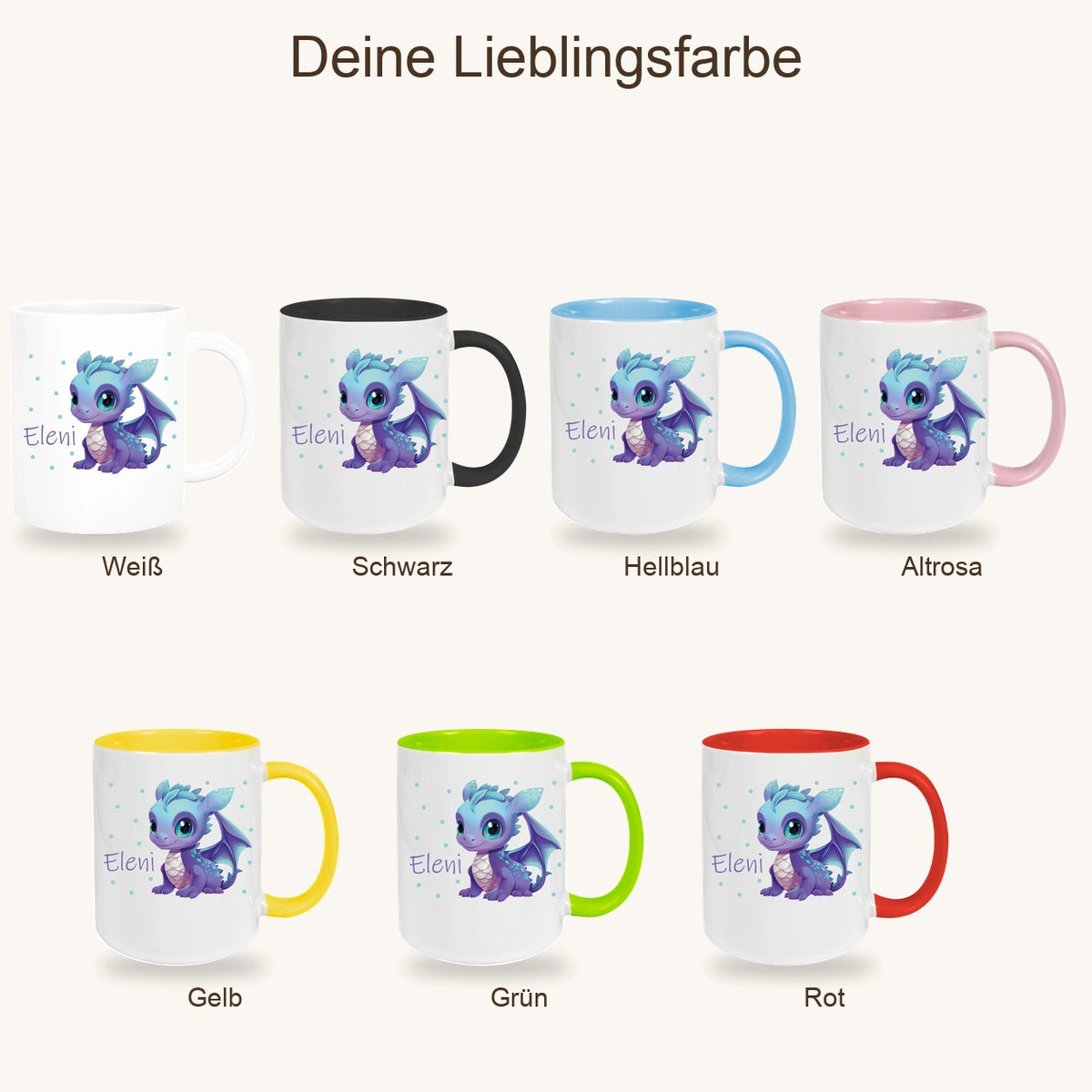 Tasse Wunschname Drache 1 Keramik Kinderbecher versch. Farben