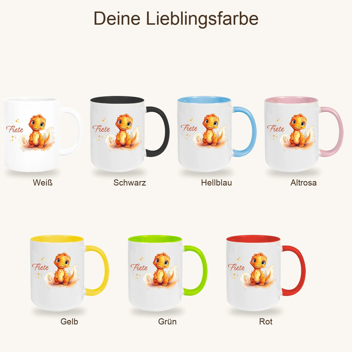 Tasse Dino 10 Wunschname Keramik Kinderbecher Personalisiert versch. Farben