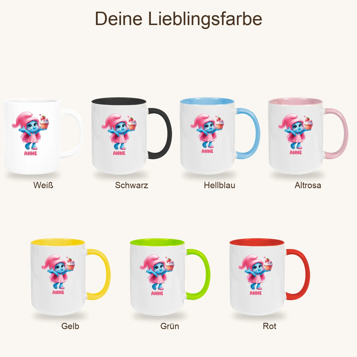 Tasse Kinder Schlumpf 2 mit Muffin Wunschname Keramik Kinderbecher personalisiert versch. Farben