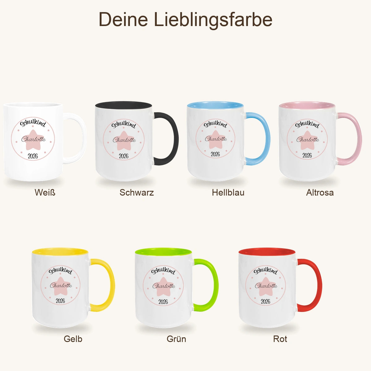 MUCKKI-PRO:305389de07d2d55da75471795eda4bc8358dff2f0fa42f021b75de3874345ba7:Tasse Schulkind 02 Wunschname Keramik Kinderbecher Personalisiert versch. Farben
