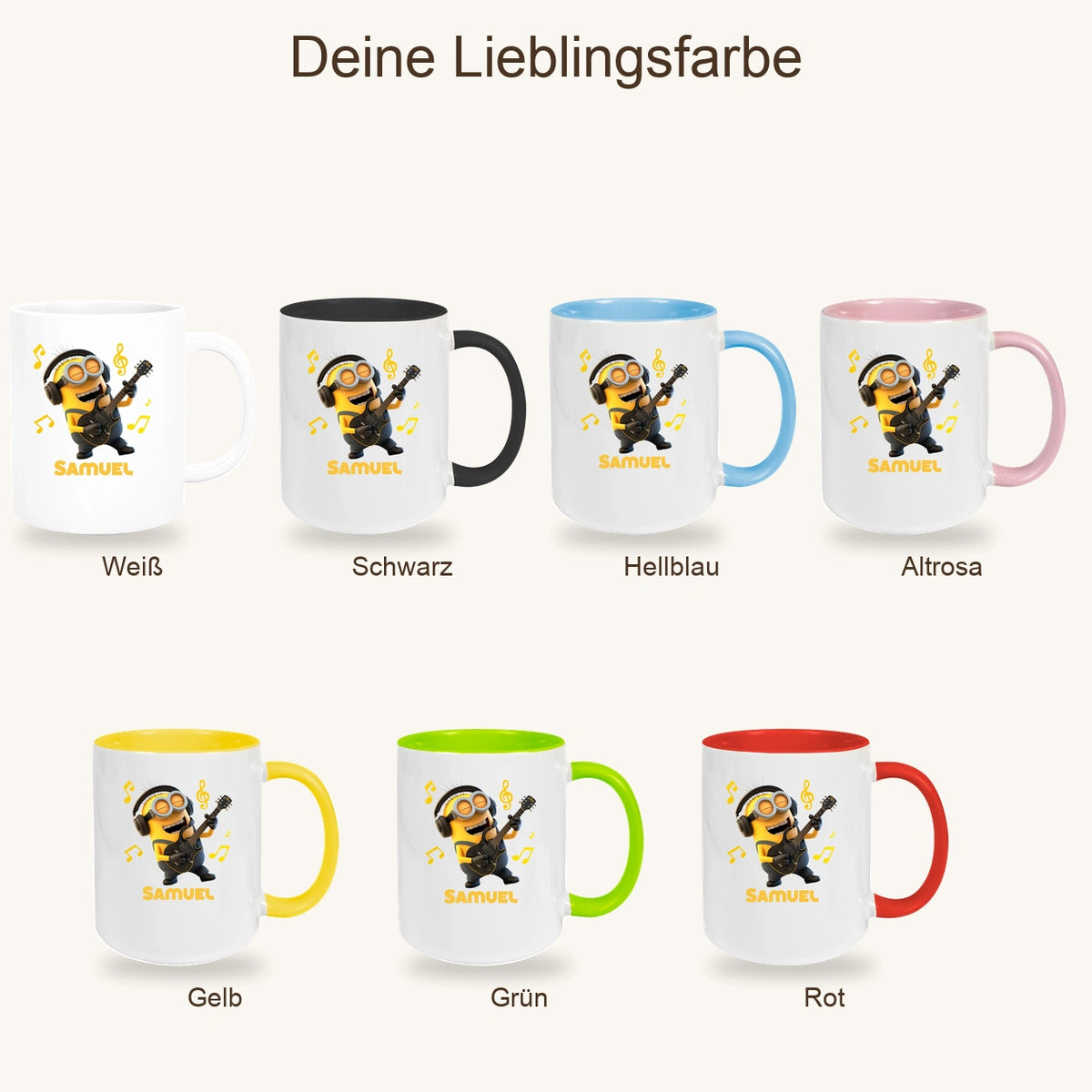 Tasse Minions Kinder Minion 6 Rockstar Wunschname Keramik Kinderbecher personalisiert versch. Farben