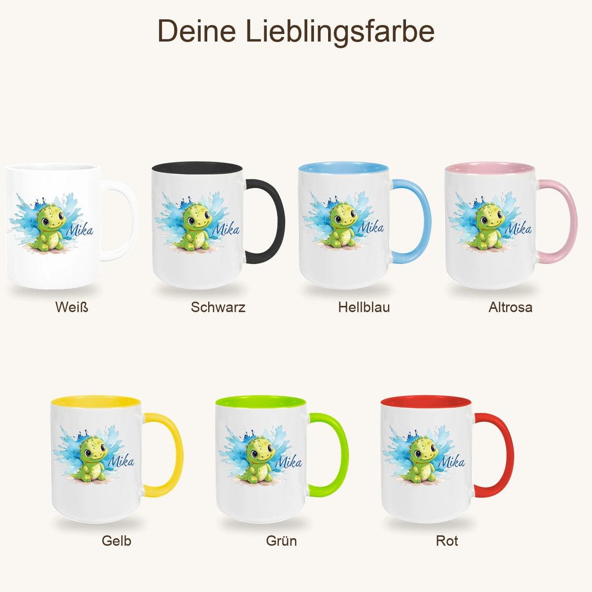 Tasse Dino 12 Wunschname Keramik Kinderbecher Personalisiert versch. Farben