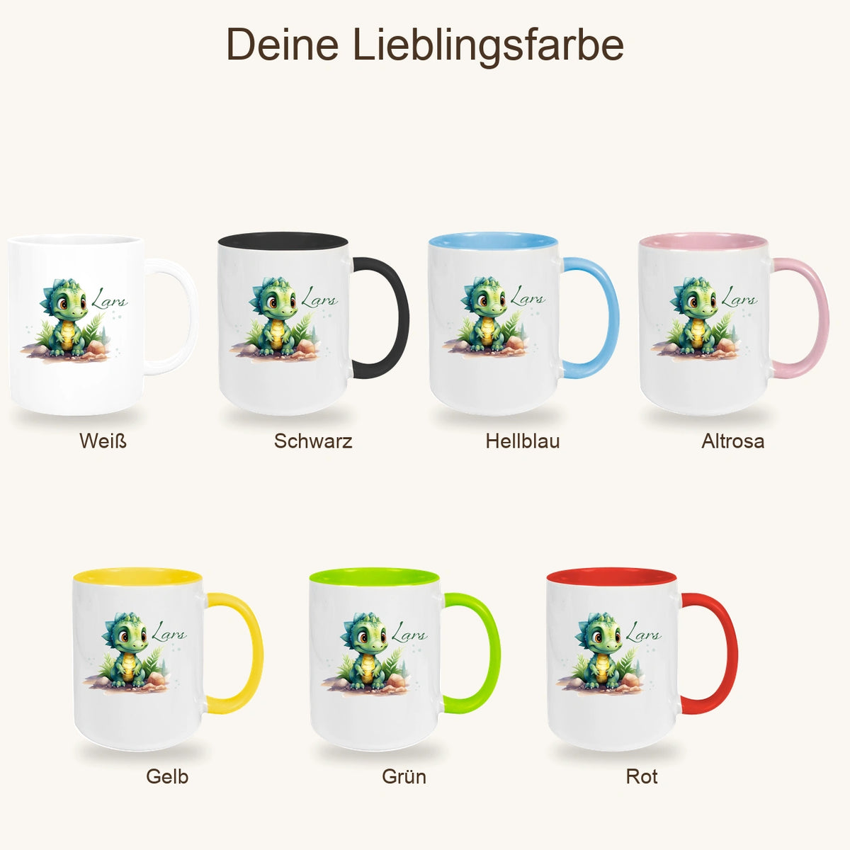 Tasse Dino 17 Wunschname Keramik Kinderbecher Personalisiert versch. Farben