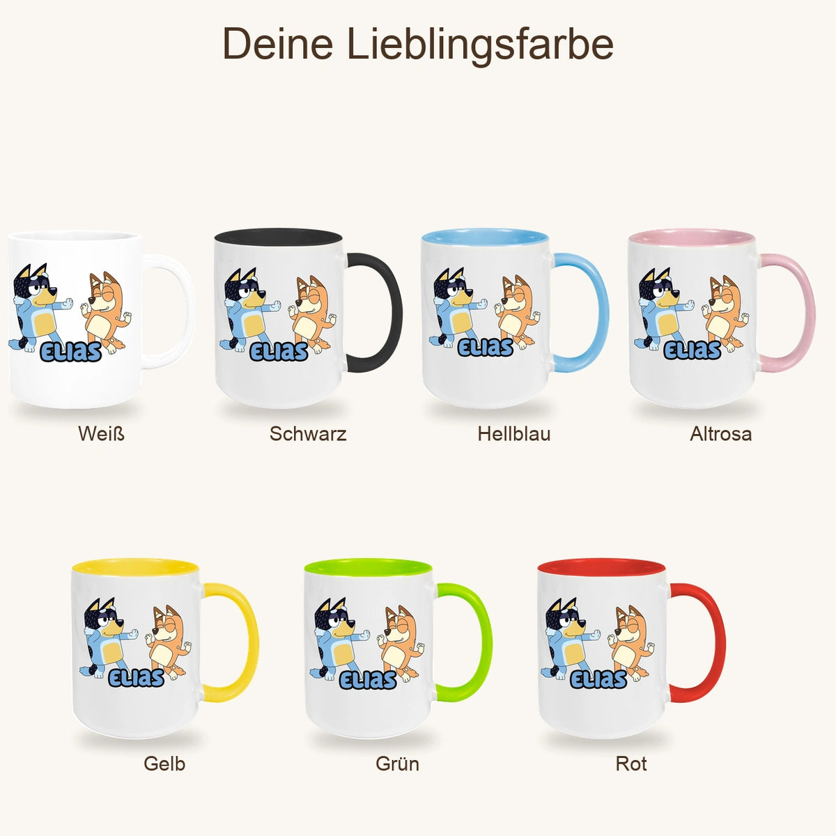 Tasse Bluey 1 Wunschname Keramik Kinderbecher personalisiert versch. Farben