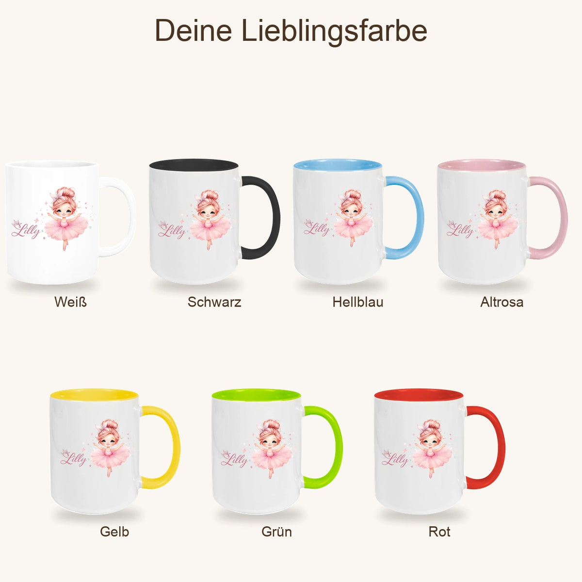 Tasse Ballerina 1 Wunschname Keramik Kinderbecher personalisiert versch. Farben