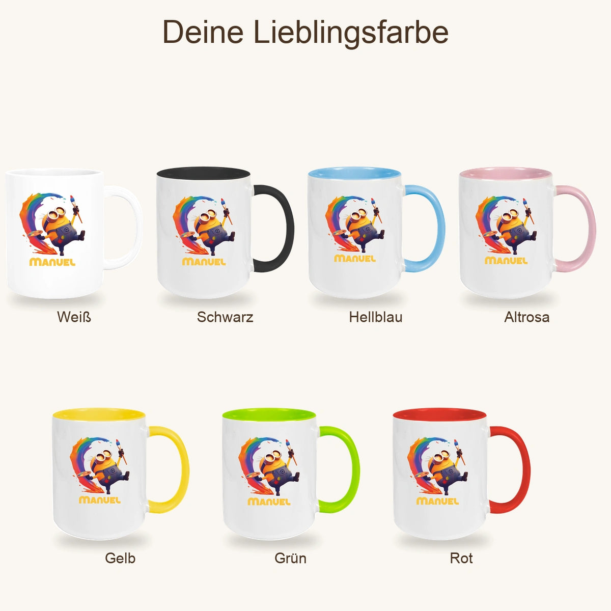 Tasse Minions Kinder Minion 4 Maler Wunschname Keramik Kinderbecher personalisiert versch. Farben