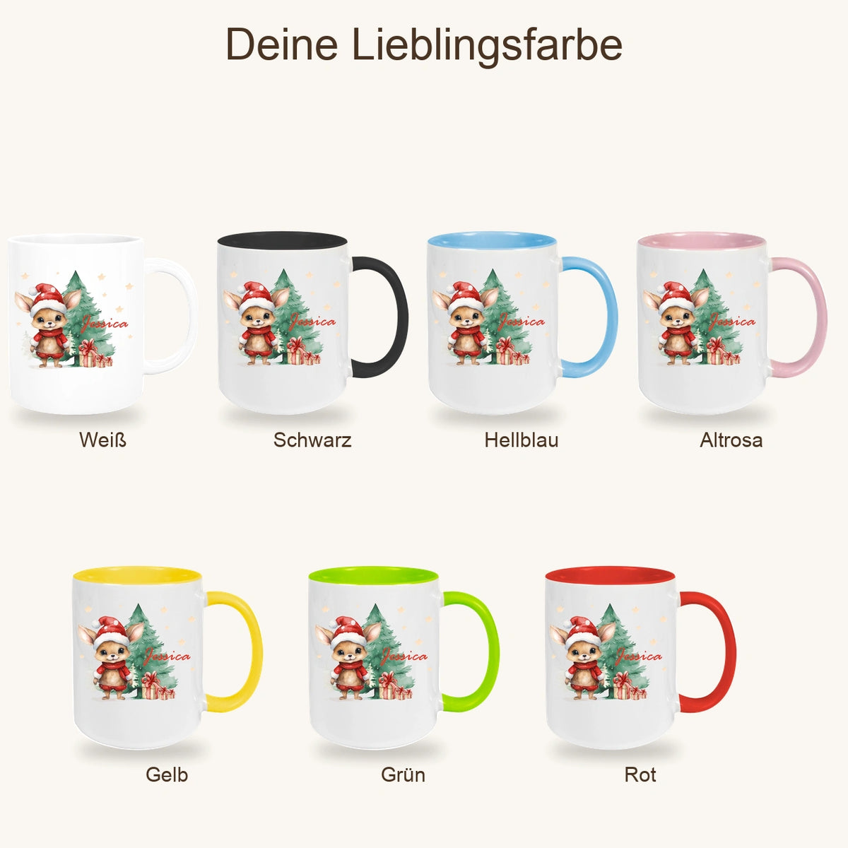 MUCKKI-PRO:fa93cc05a104b7930f5bfe5fb3b1616bd17d88542959de2bd2a170c123e7ab0b:Tasse Wunschname Weihnachten Rehlein-Tannenbaum Keramik Kinderbecher versch. Farben