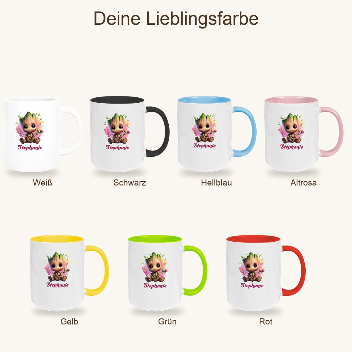 Tasse Baby-Groot 3 Wunschname Keramik Kinderbecher personalisiert versch. Farben
