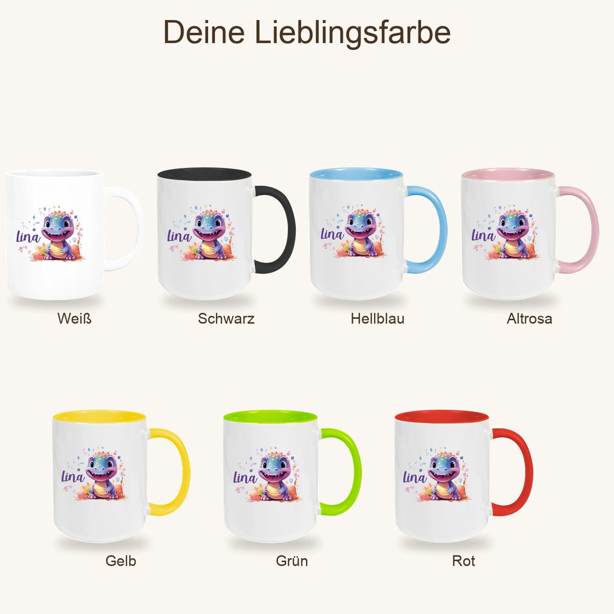 Tasse Dino 9 Wunschname Keramik Kinderbecher Personalisiert versch. Farben