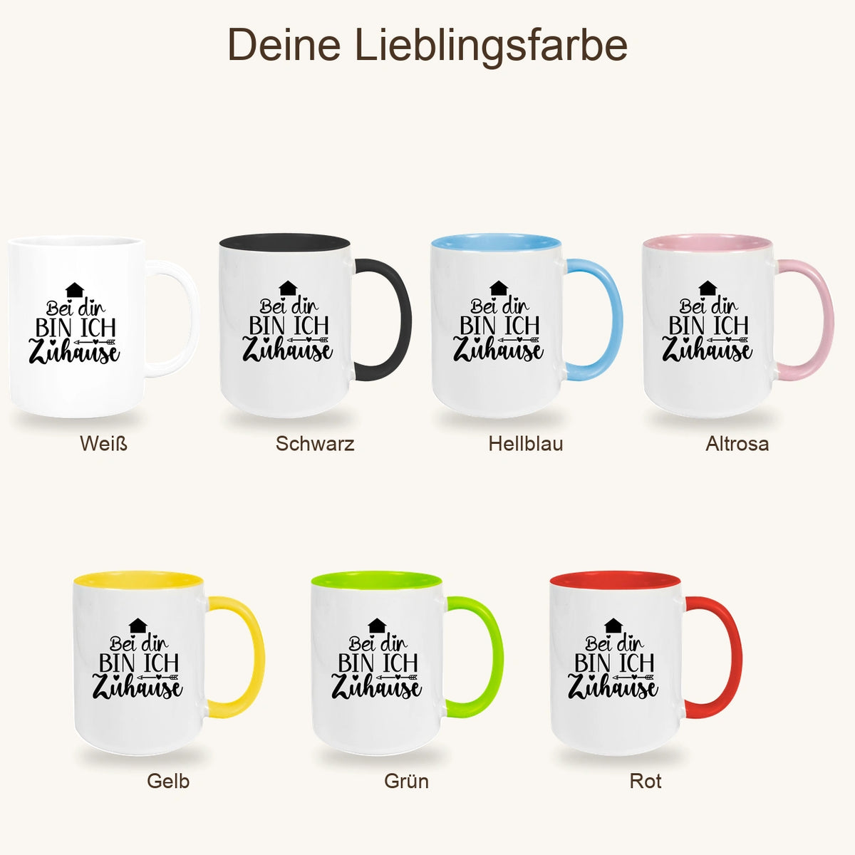 Tasse Liebe -  Spruch "Bei dir bin ich zu Hause" Valentinstag Wunschnamen Keramik personalisiert versch. Farben